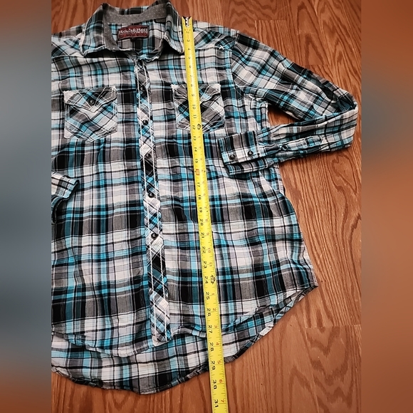 Rock And Roll Cowboy Blue and Black Casual Snap Down Shirt Size Lg - Picture 4 of 9